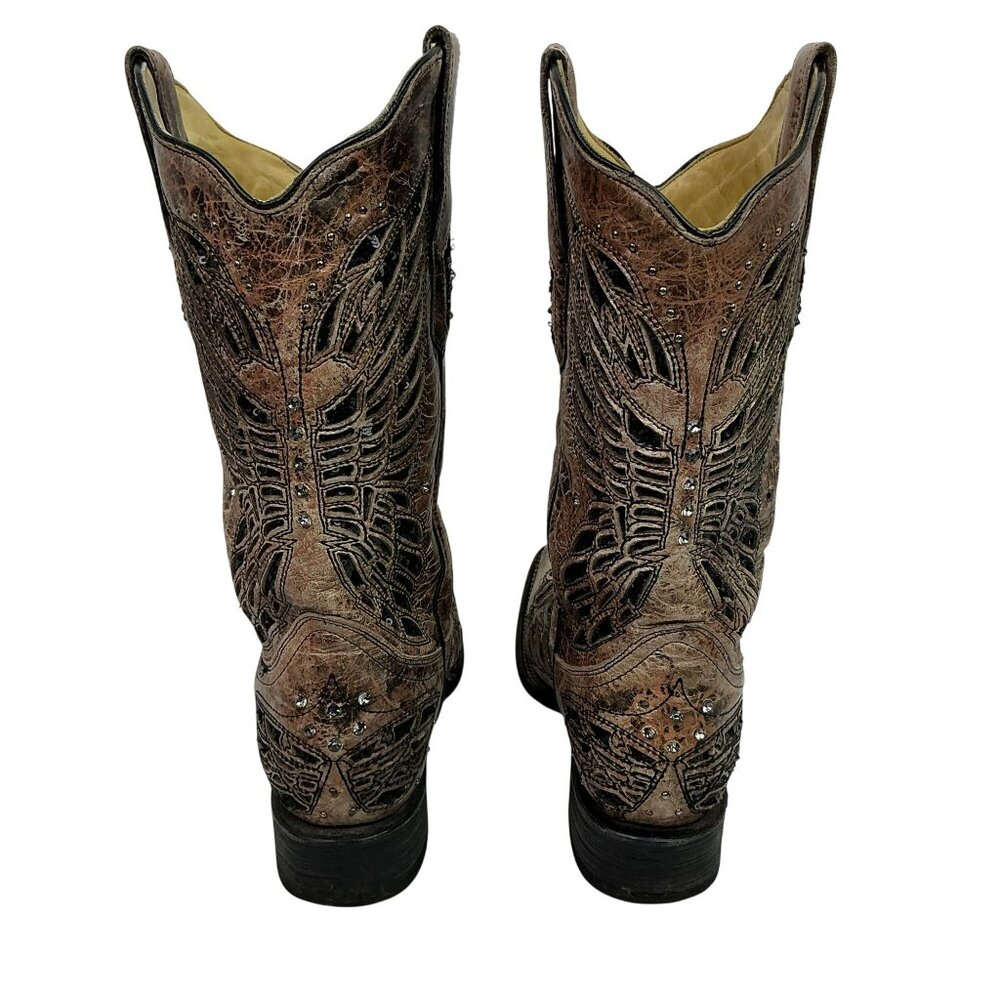 Corral Western Boots Angel Wing Inlay Embellished Leather Cowboy Womens 7.5M - Picture 4 of 16